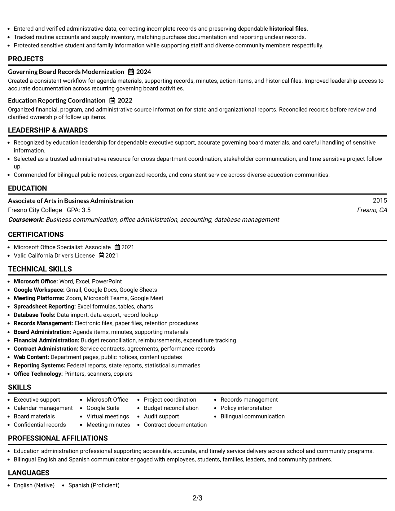 Resume Example Page 2
