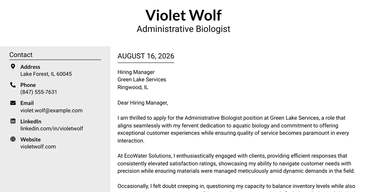 30+ Administrative Biologist Cover Letter Templates with Example 2026
