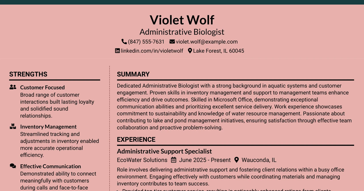 33 Administrative Biologist Resume Templates with Example 2026 (ATS-Optimized)