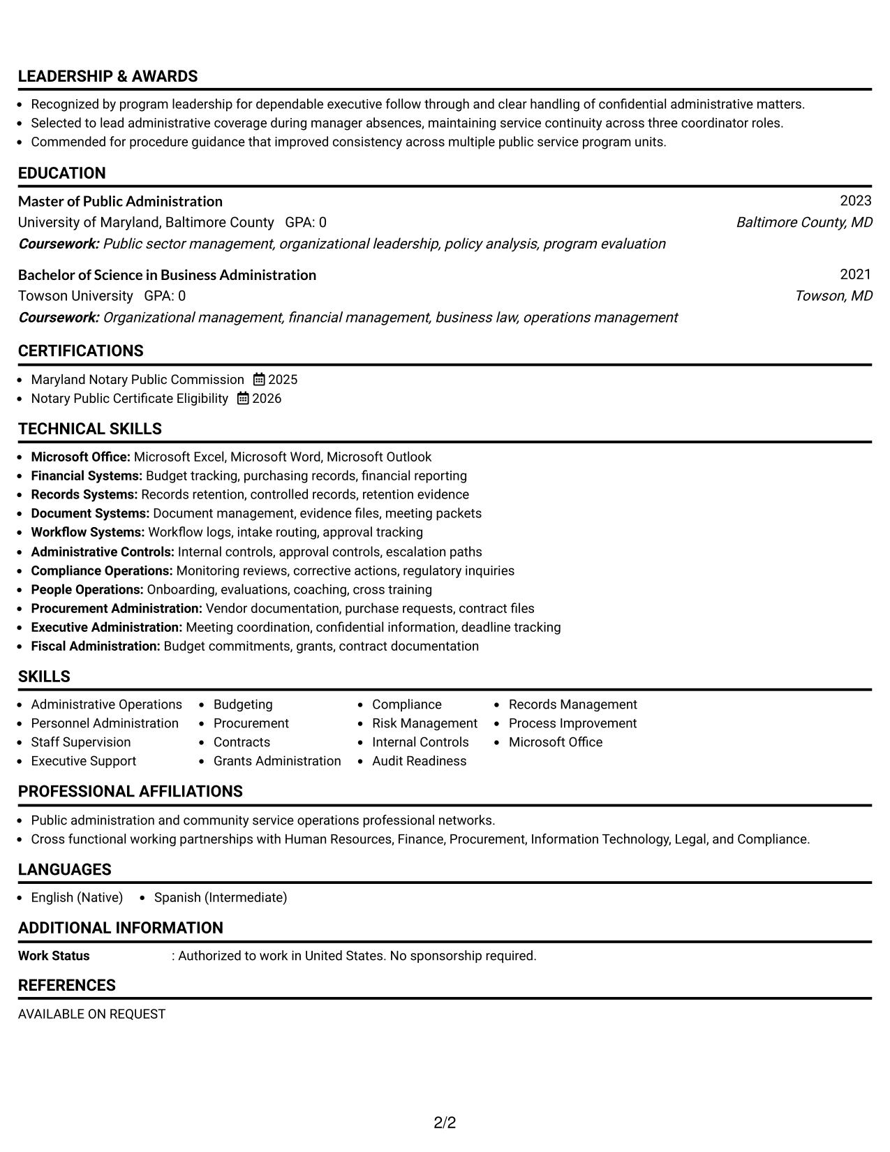 Resume Example Page 2