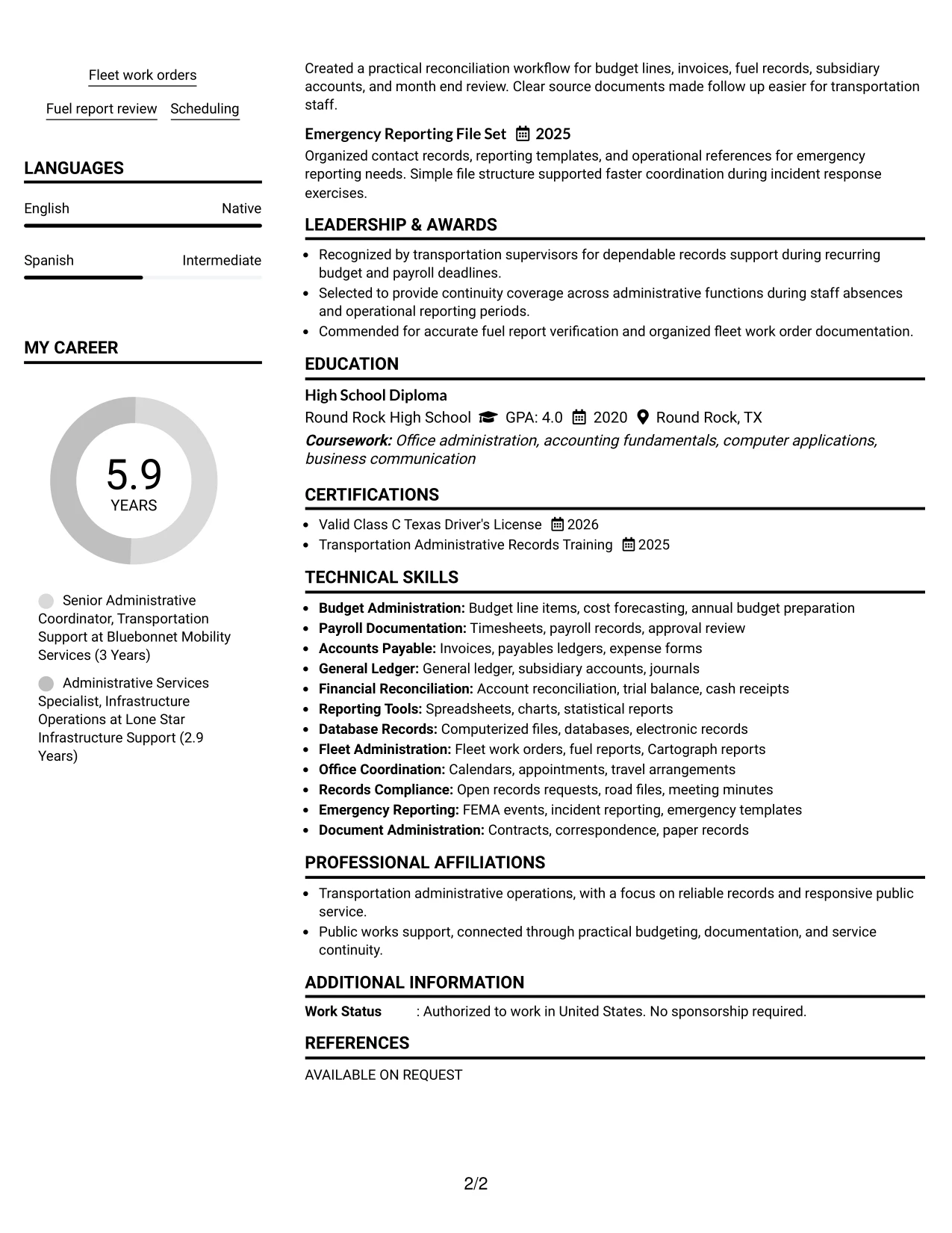 Resume Example Page 2