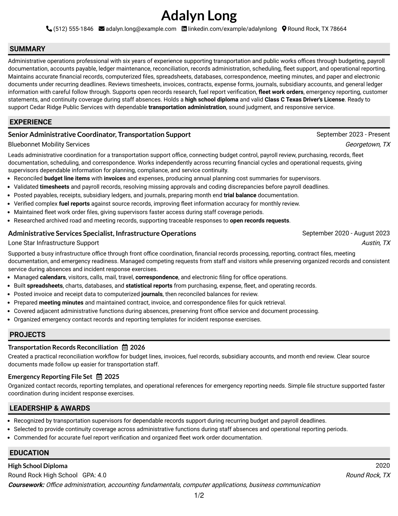 Resume Example Page 1