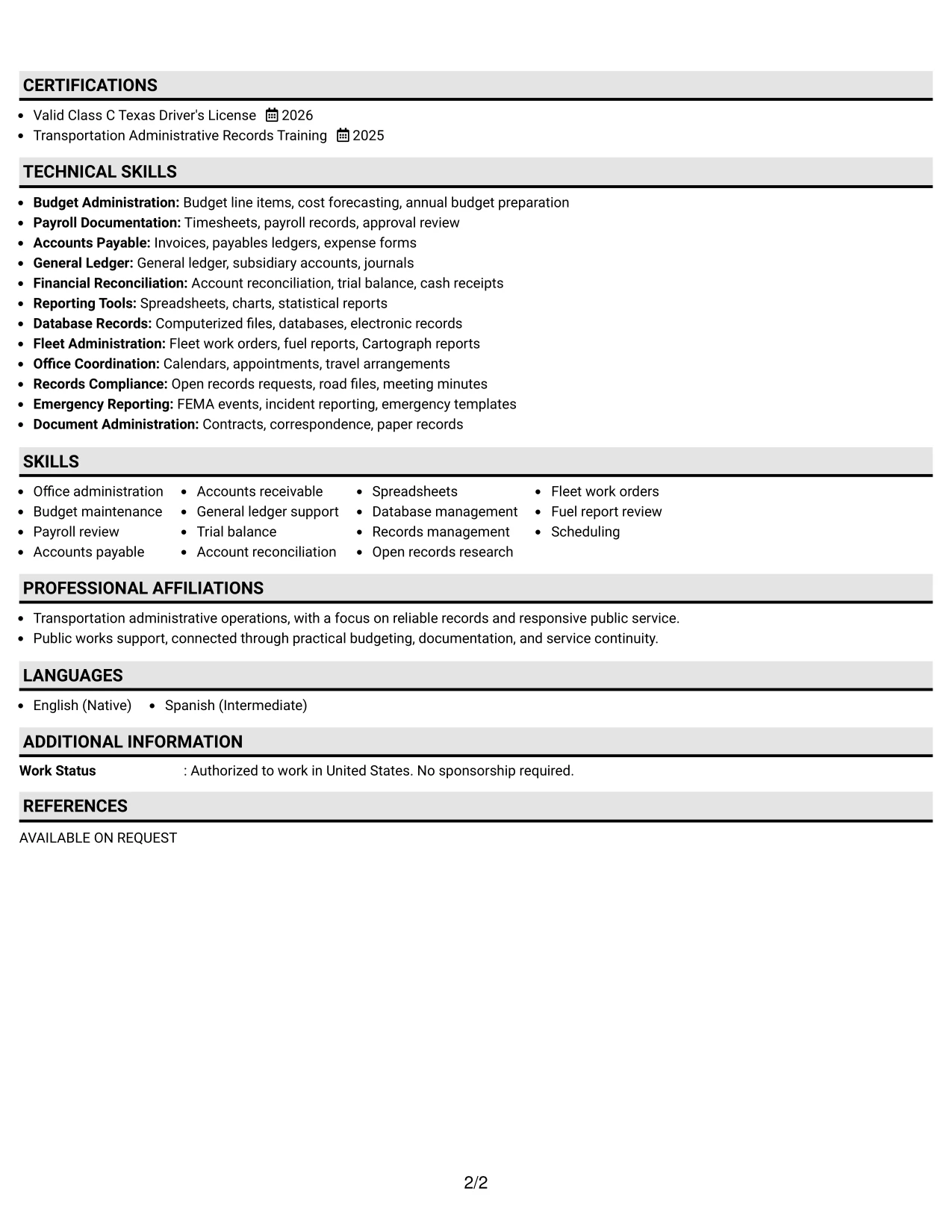 Resume Example Page 2