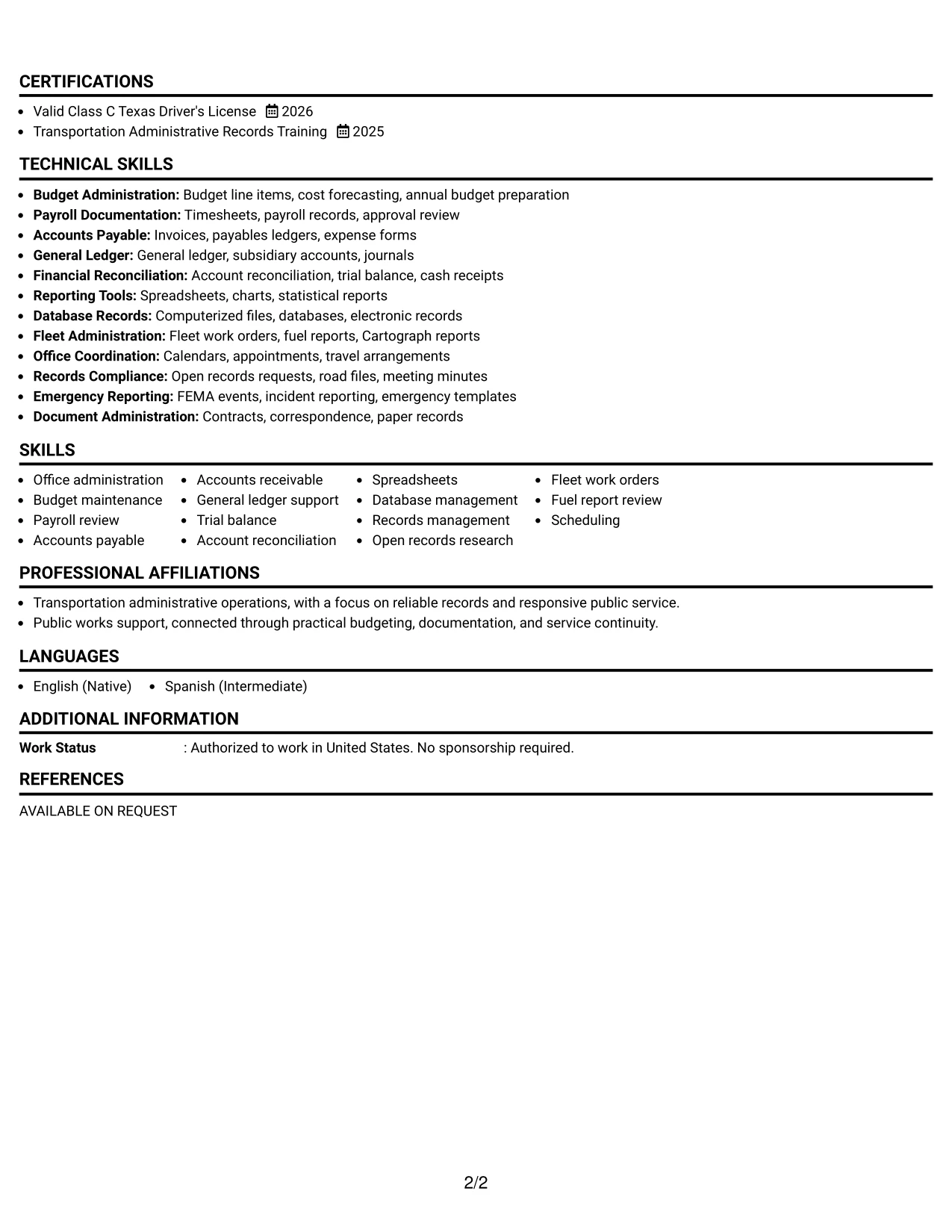 Resume Example Page 2