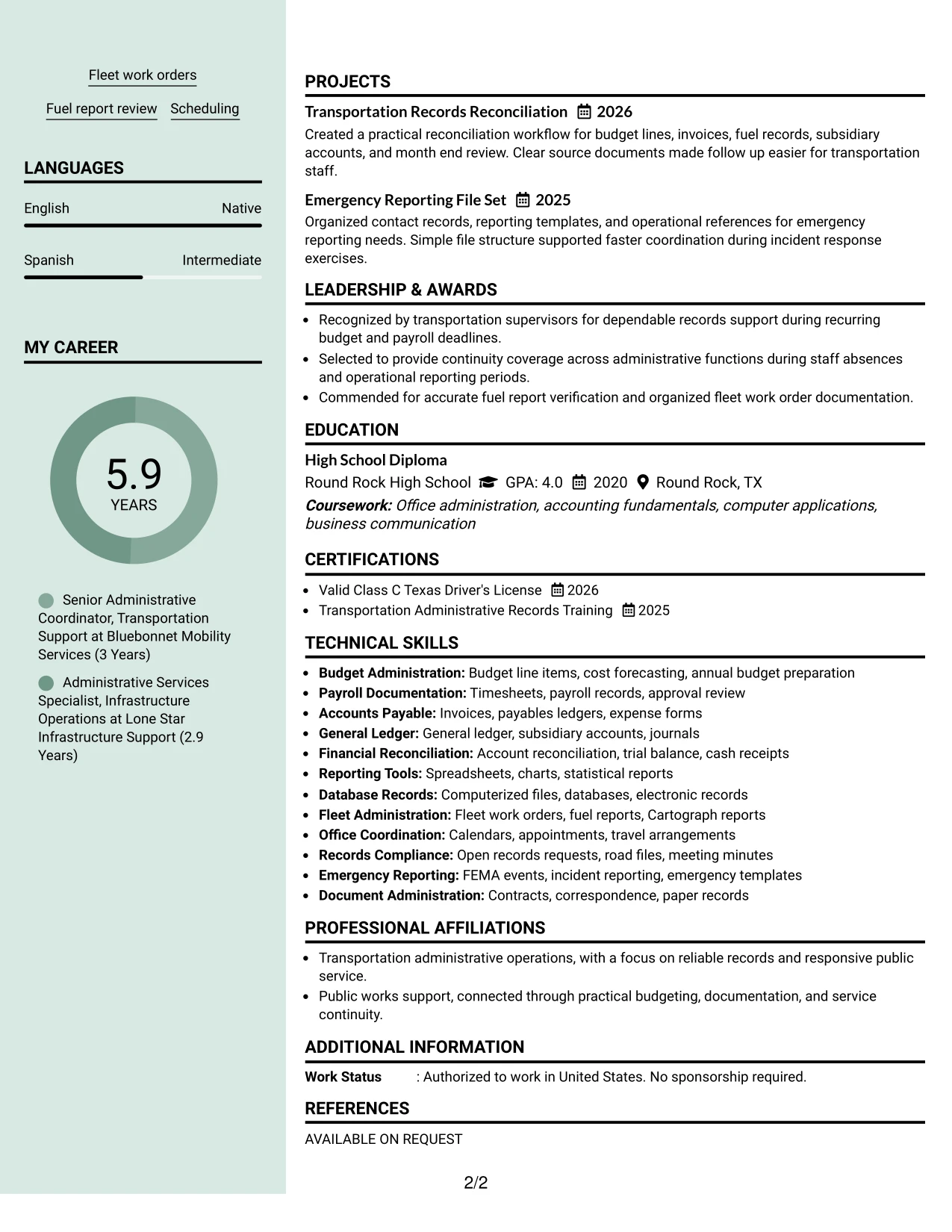 Resume Example Page 2