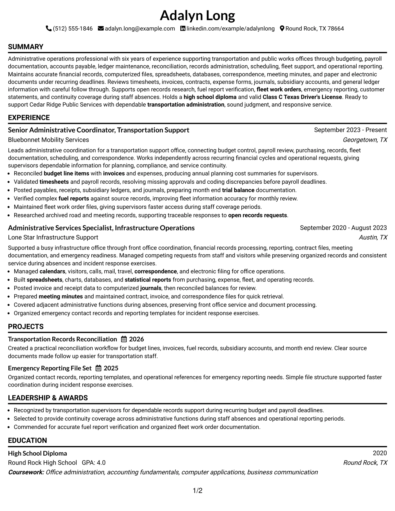 Resume Example Page 1