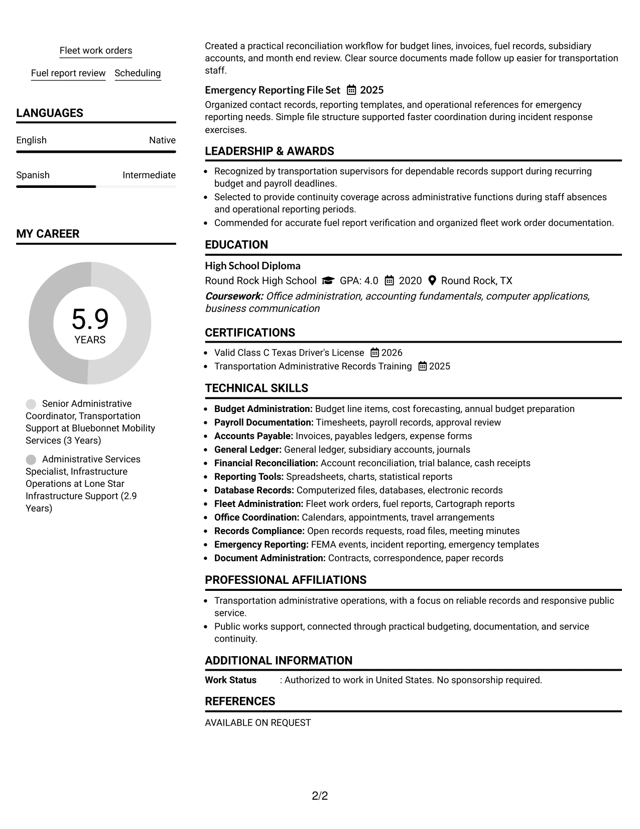 Resume Example Page 2