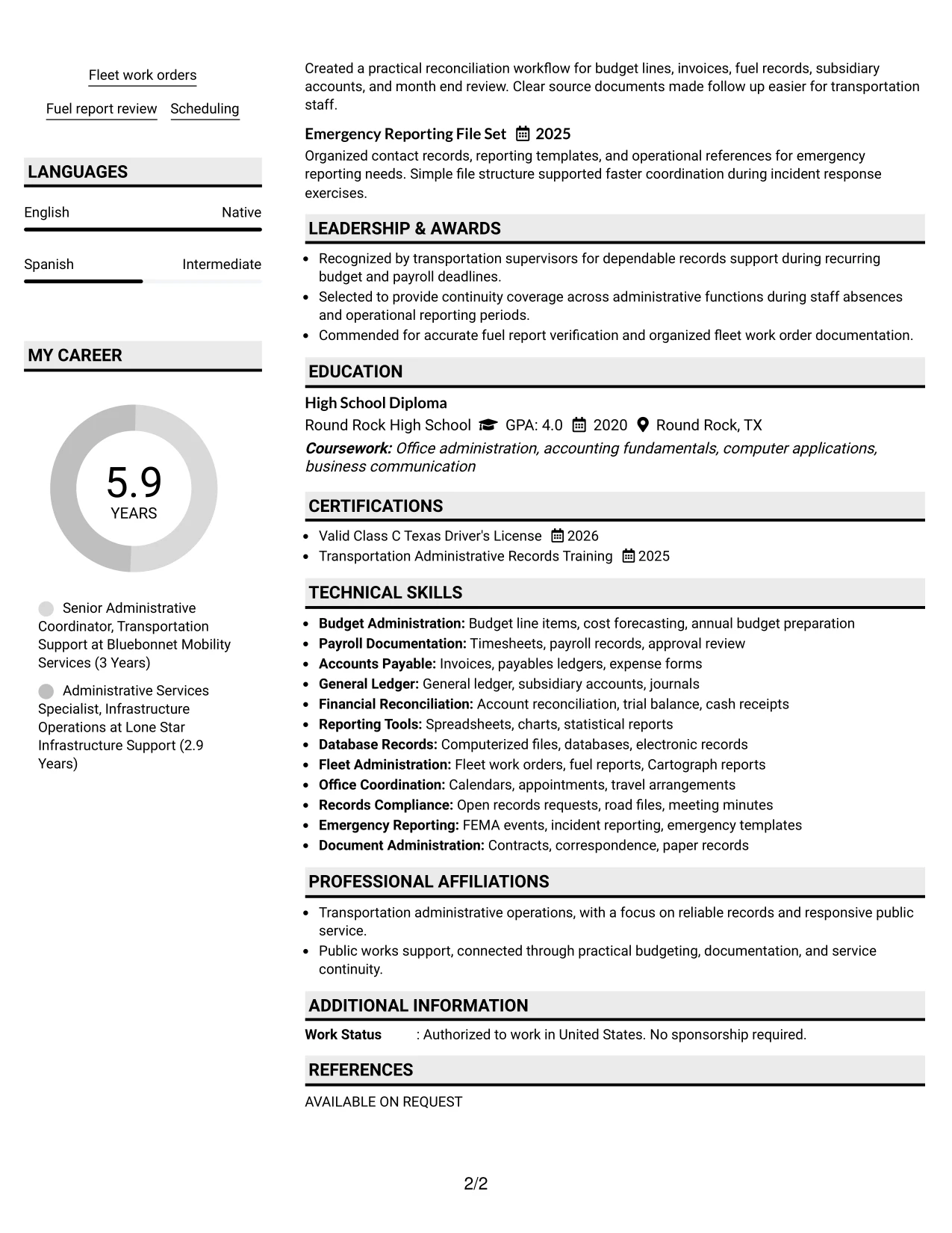 Resume Example Page 2