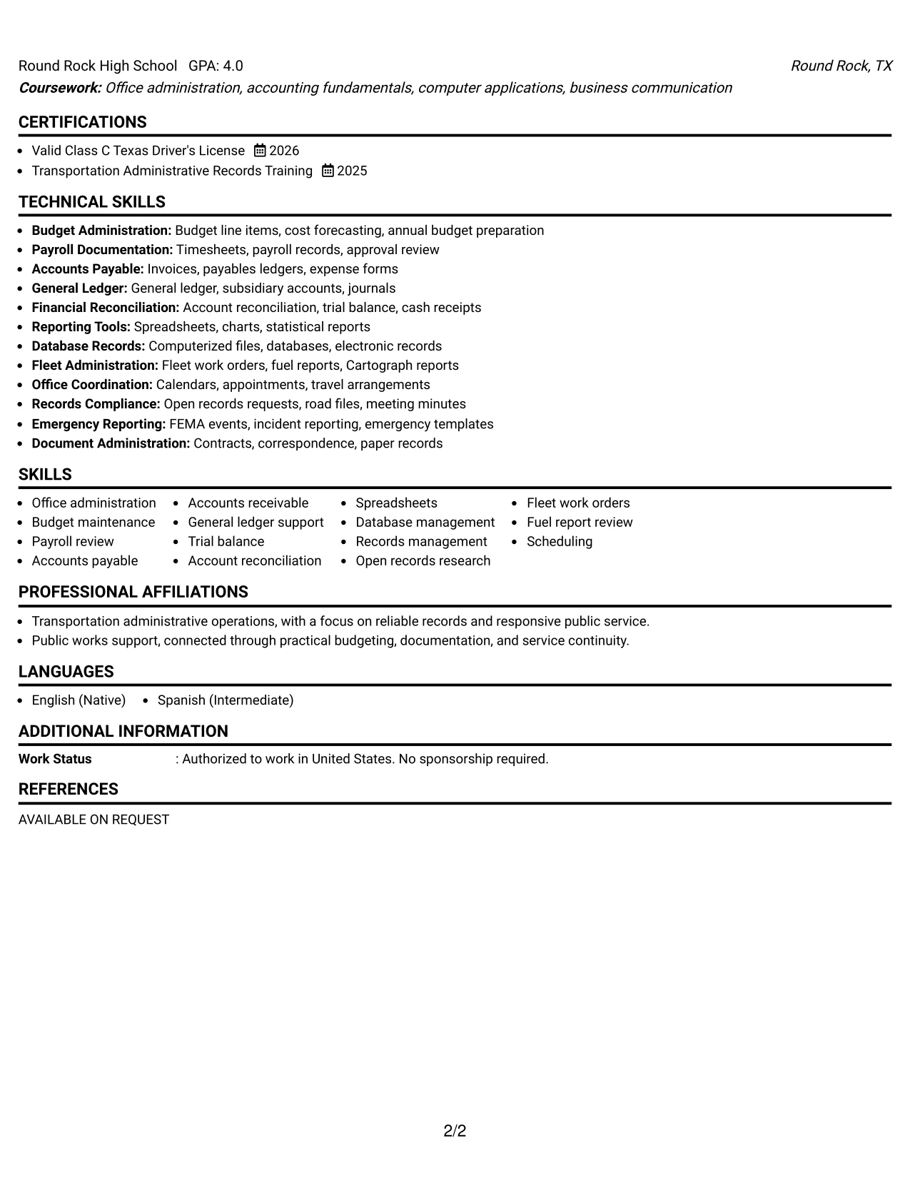 Resume Example Page 2