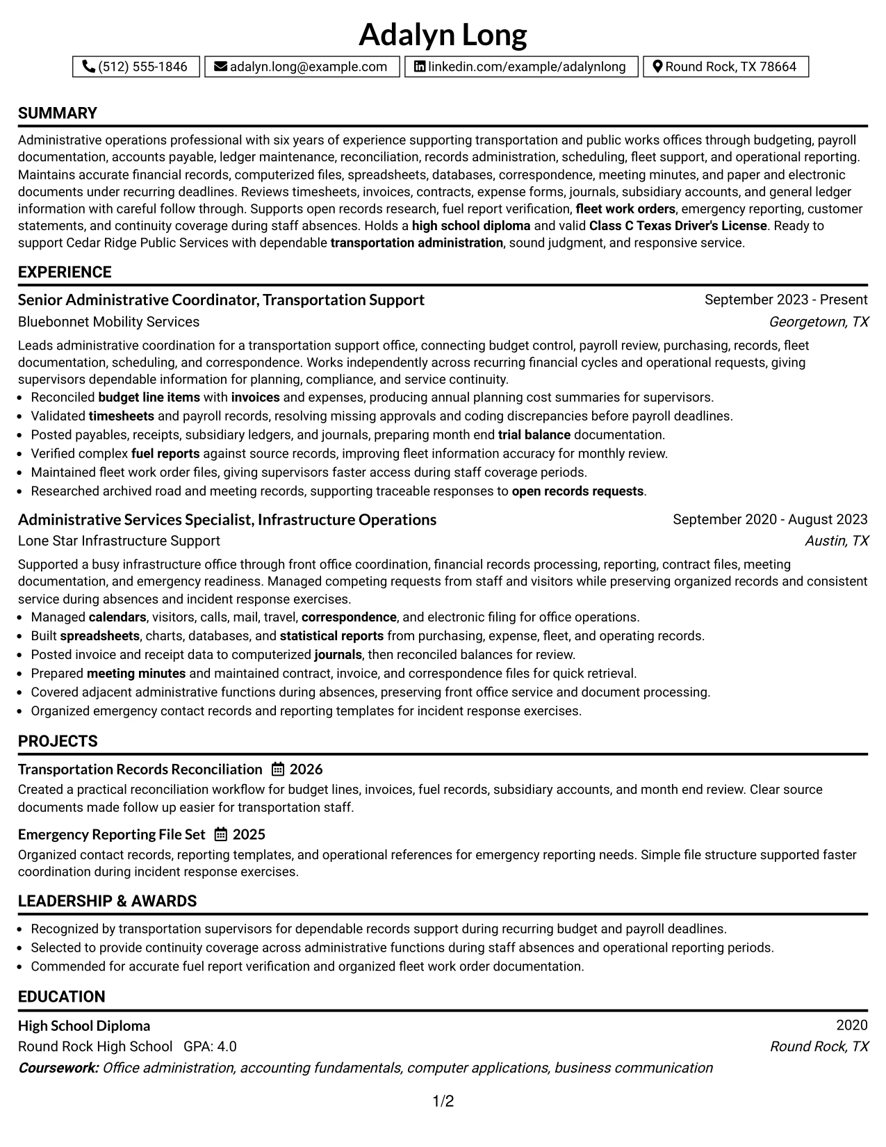 Resume Example Page 1