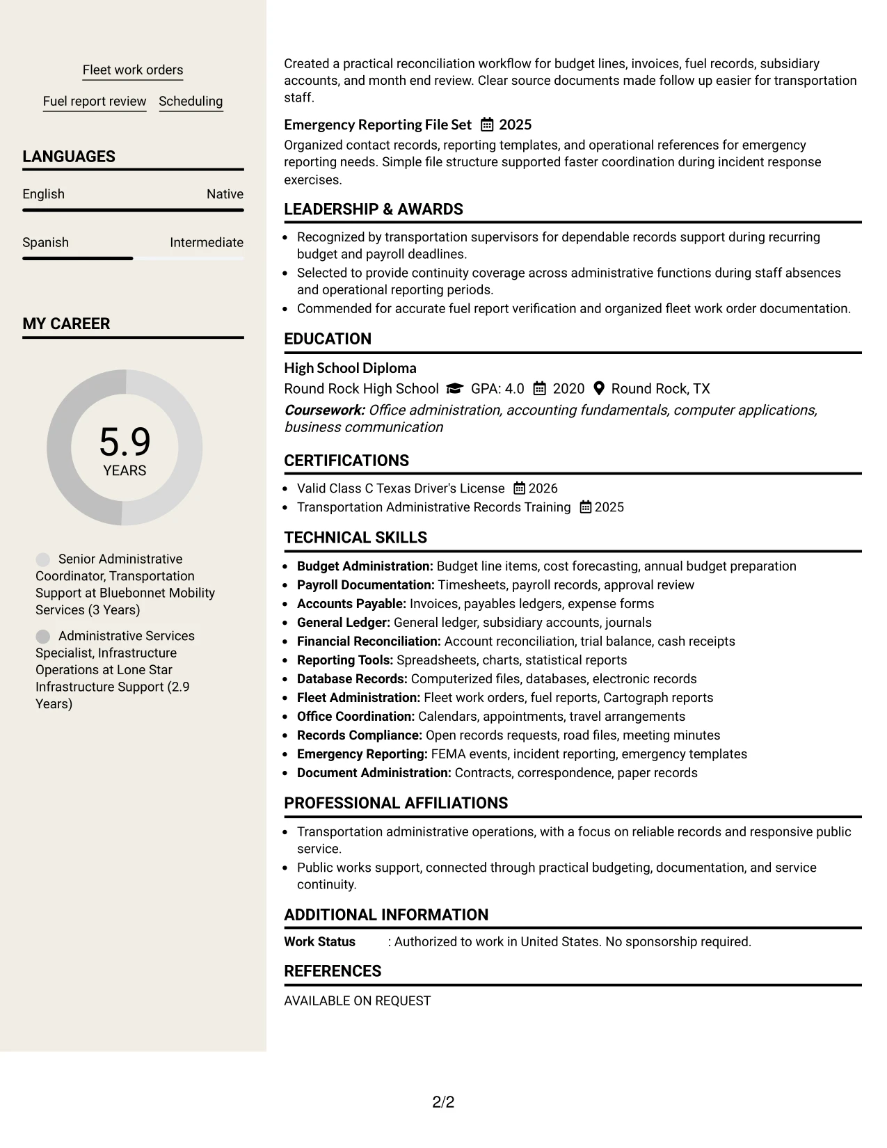 Resume Example Page 2