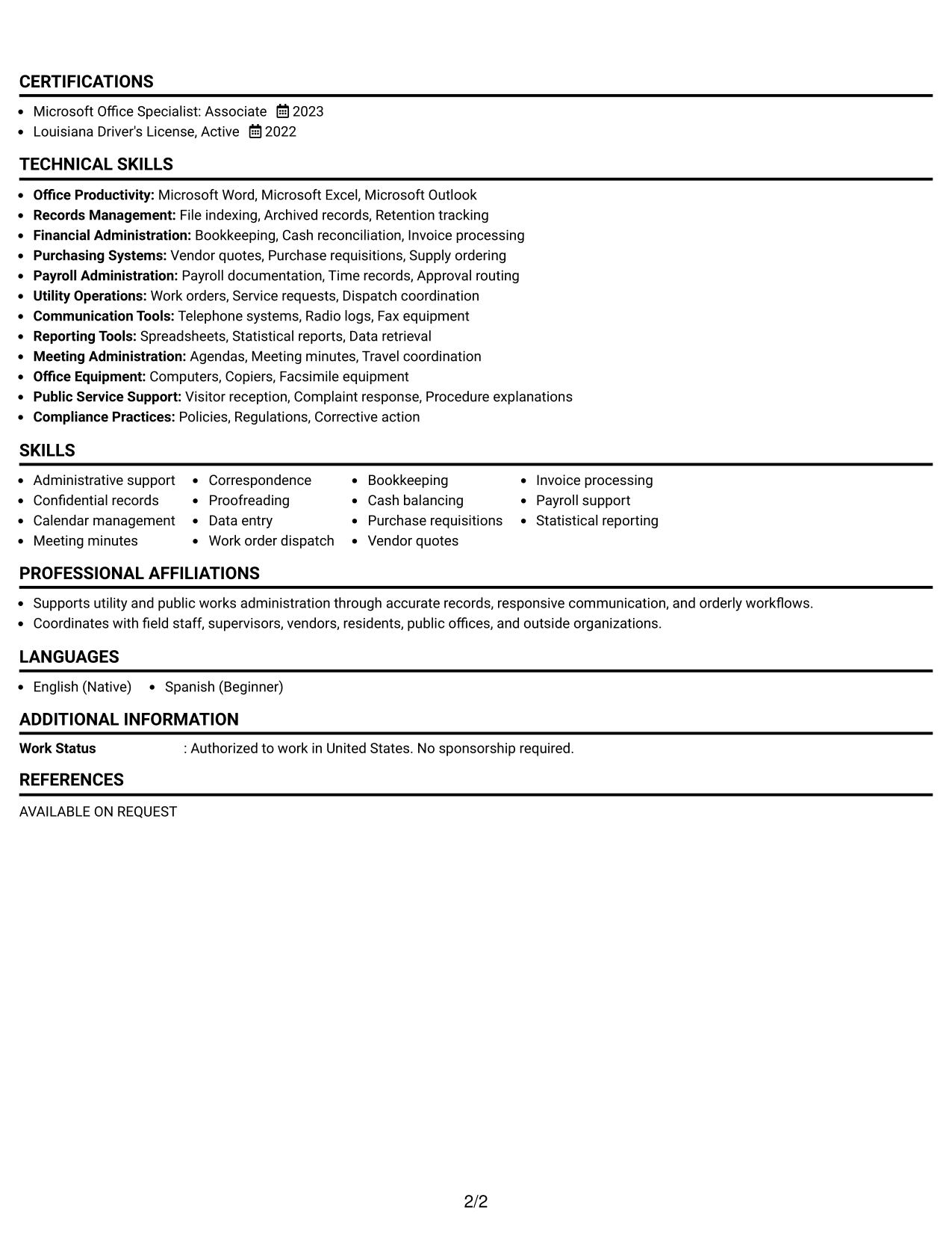 Resume Example Page 2