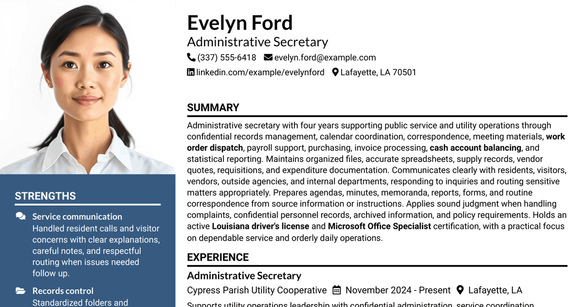 7 Administrative Secretary Resume Templates with Example