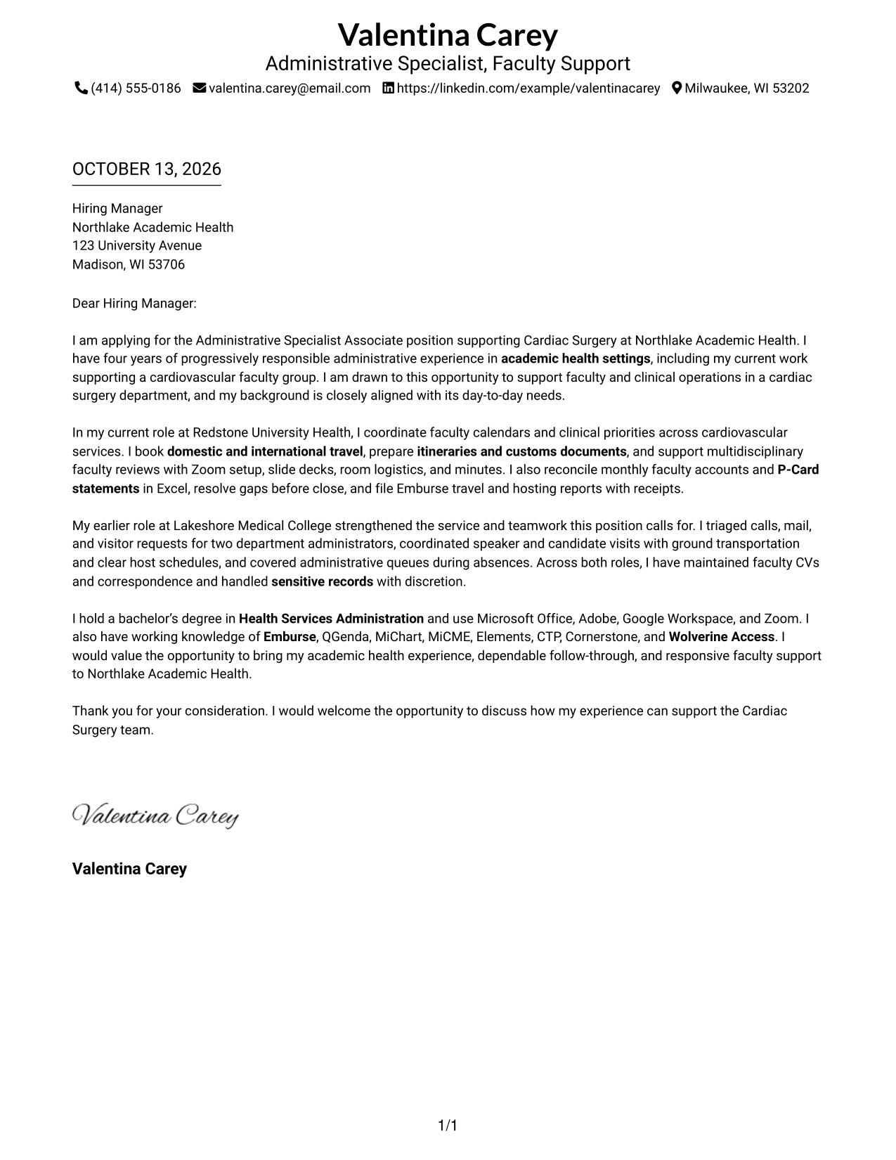 Cover Letter Example Page 1