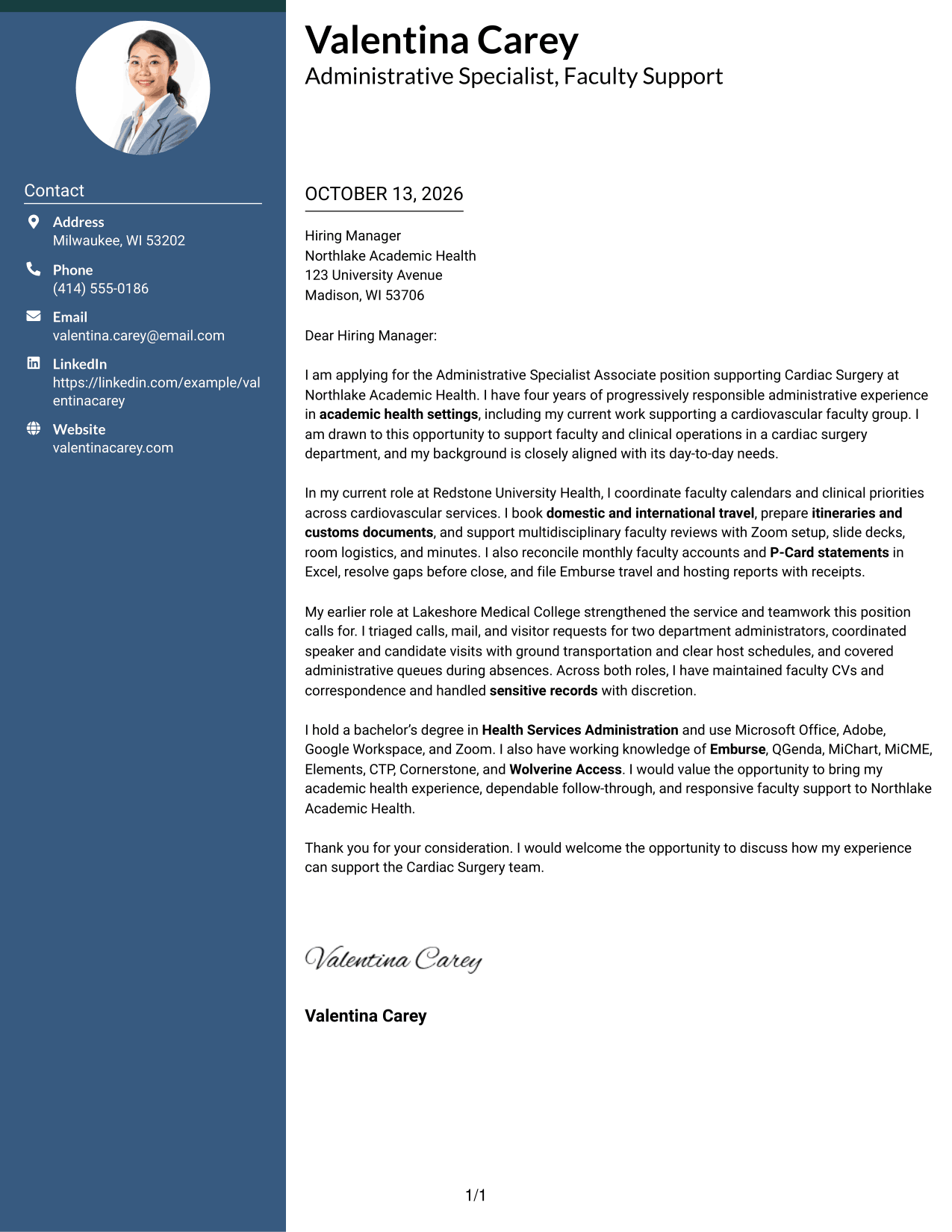Cover Letter Example Page 1