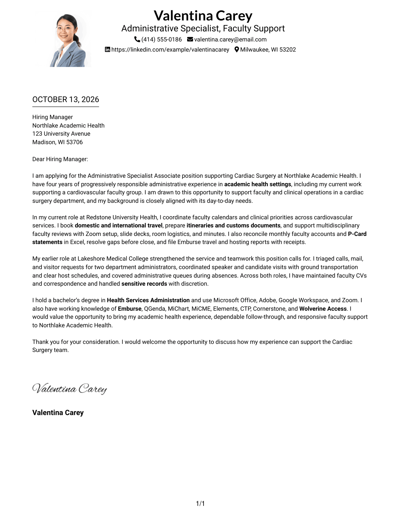 Cover Letter Example Page 1