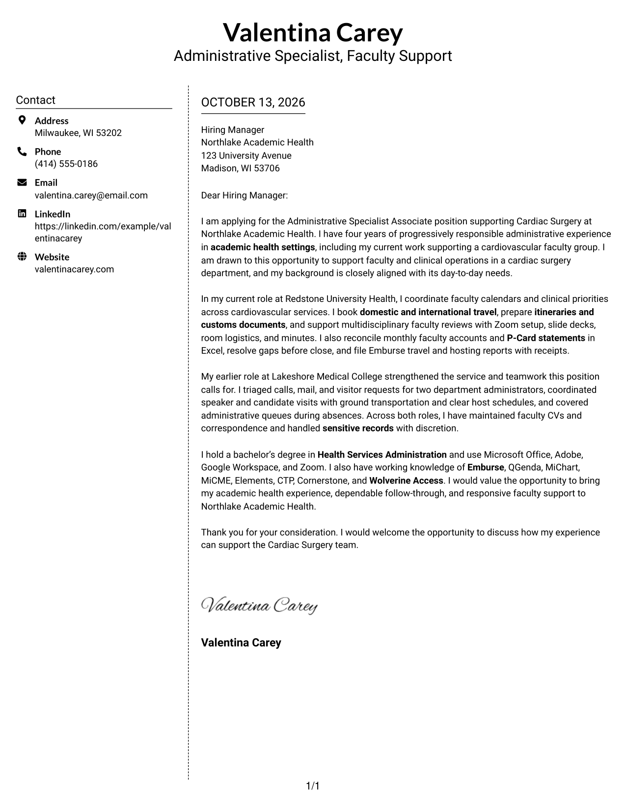 Cover Letter Example Page 1