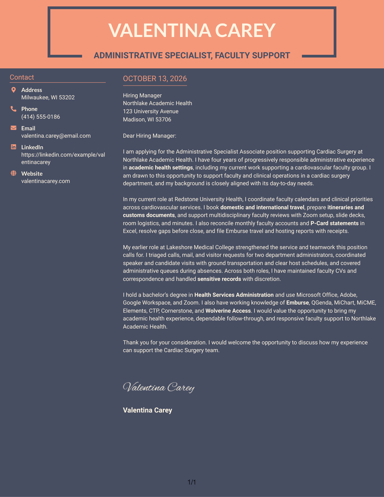 Cover Letter Example Page 1