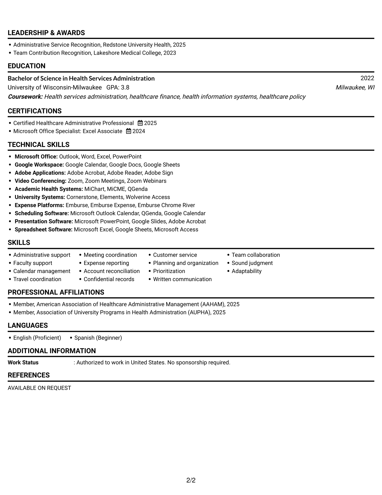 Resume Example Page 2