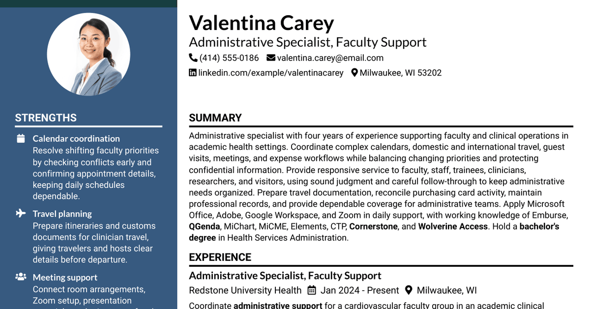 7 Administrative Specialist Associate - Cardiac Surgery Resume Templates with Example