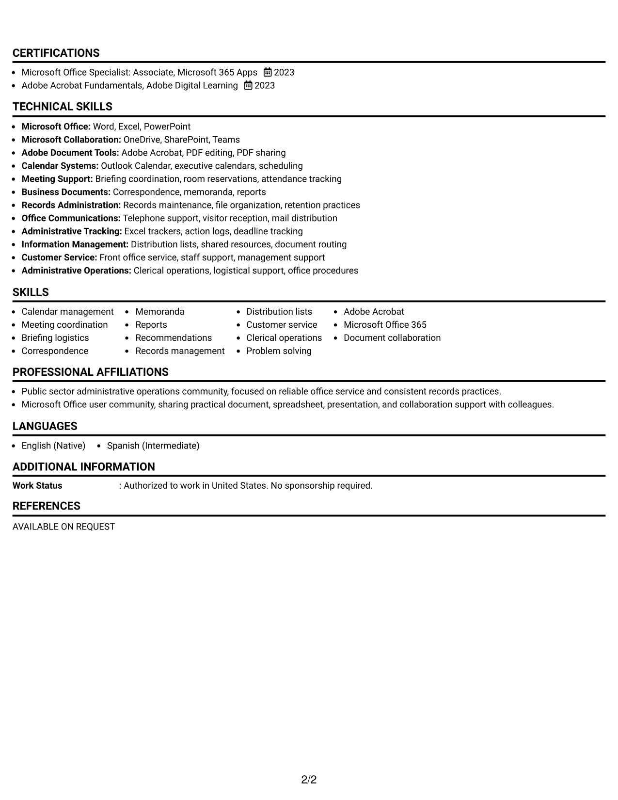 Resume Example Page 2