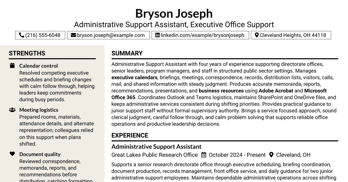 7 Administrative Support Assistant - Executive Office Support Resume Templates with Example