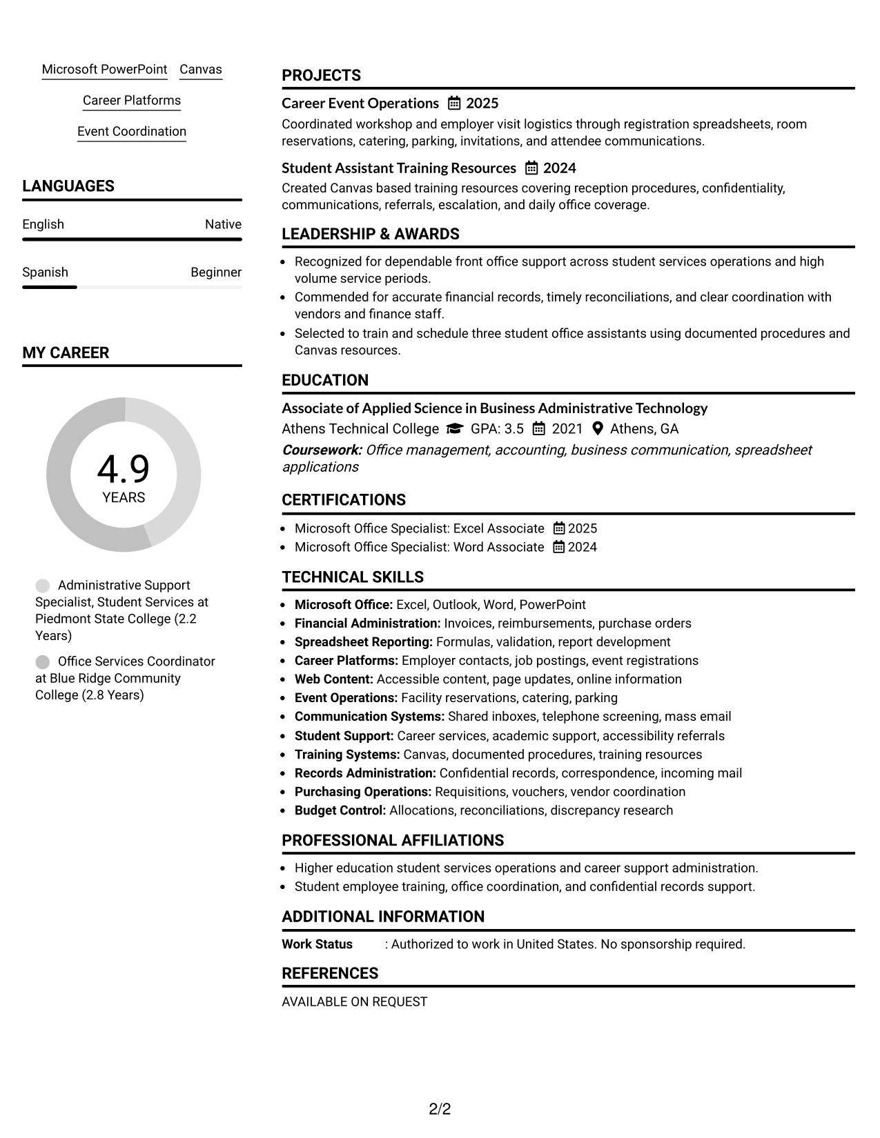 Resume Example Page 2