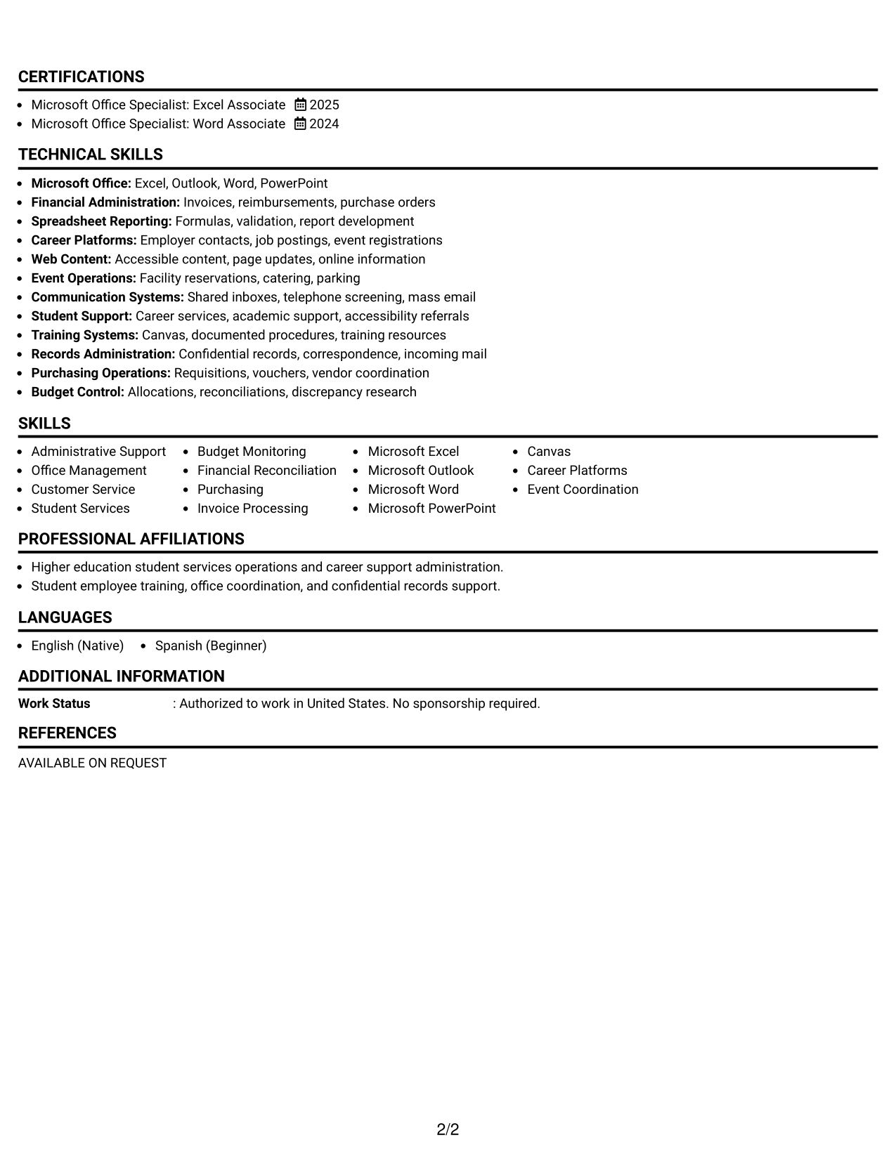 Resume Example Page 2