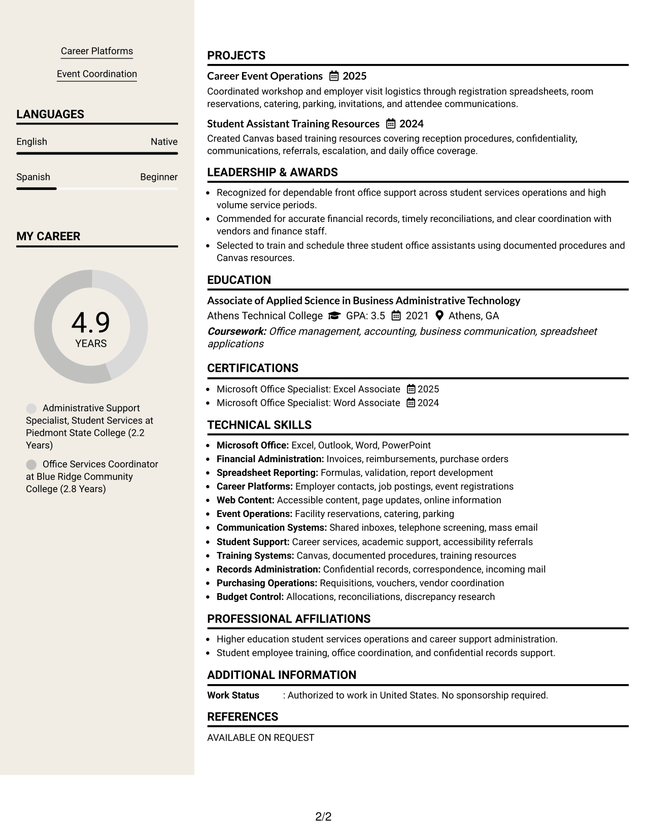 Resume Example Page 2