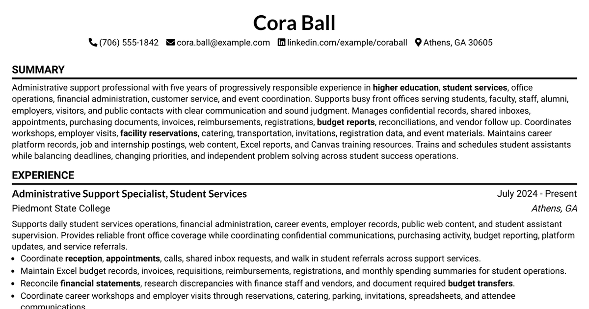 7 Administrative Support II - Career Success Resume Templates with Example