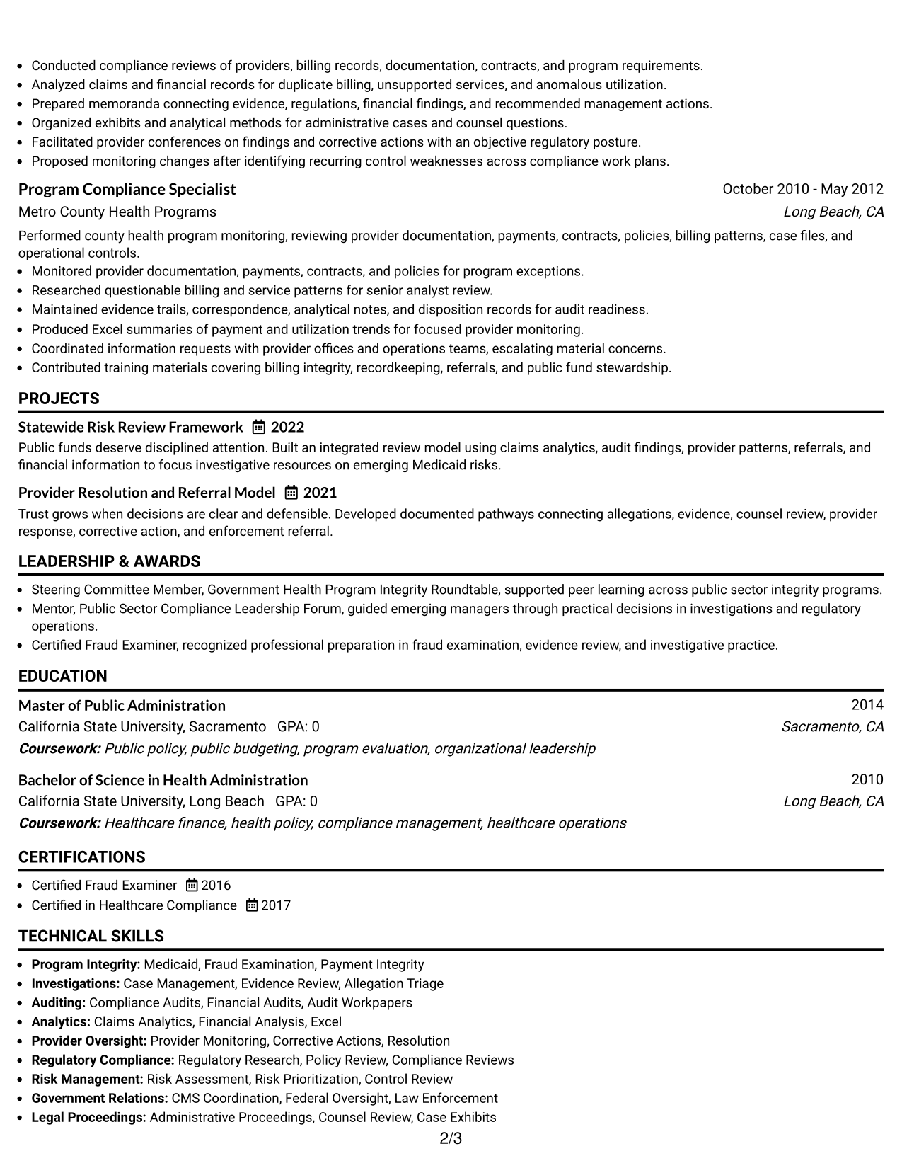 Resume Example Page 2