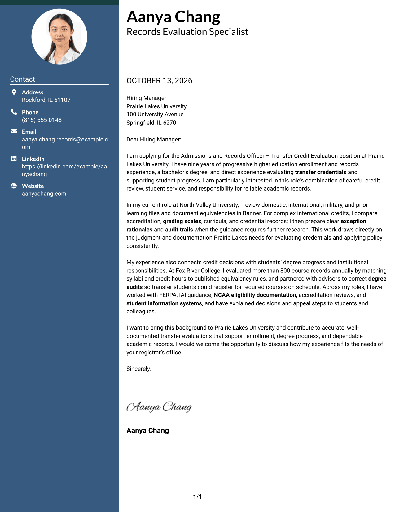 Cover Letter Example Page 1