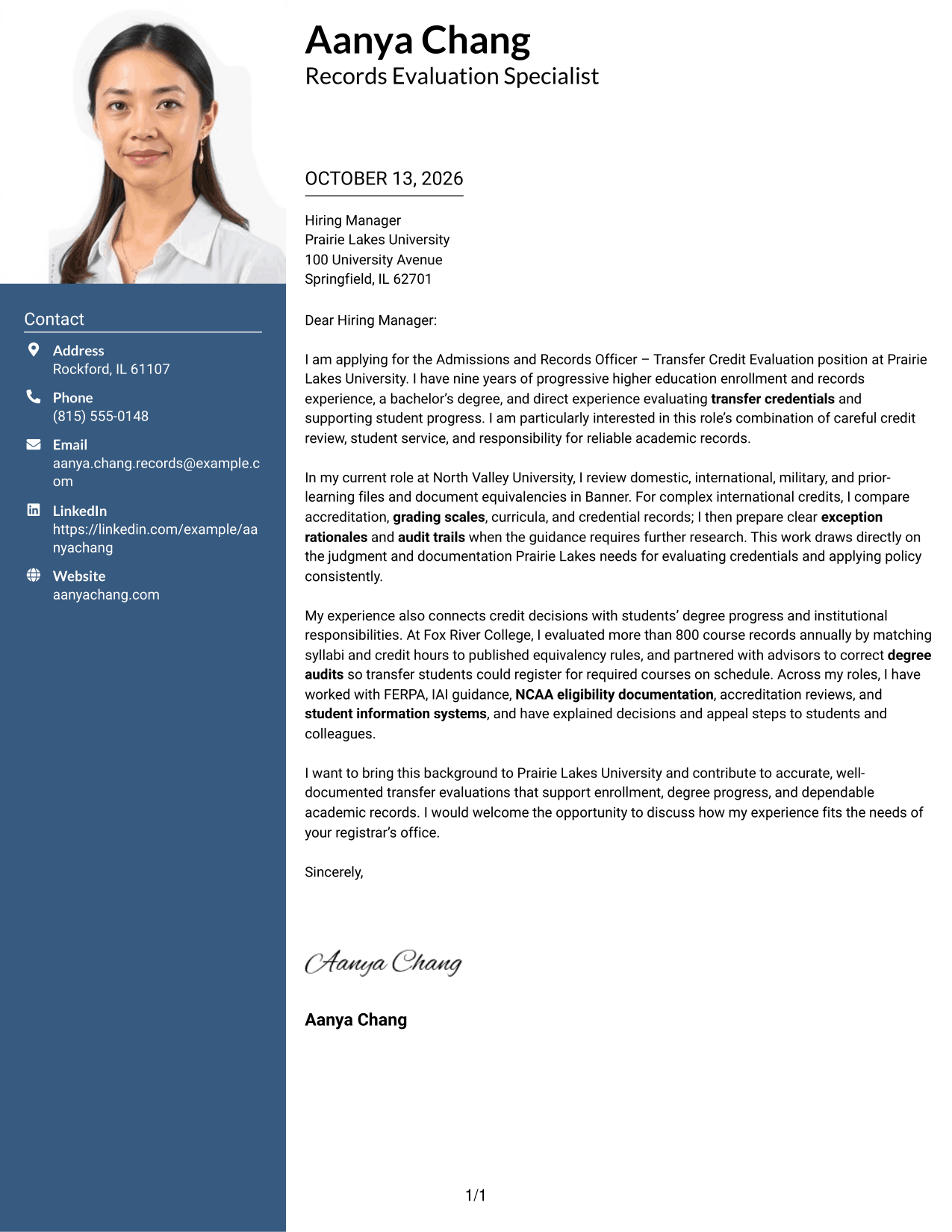 Cover Letter Example Page 1
