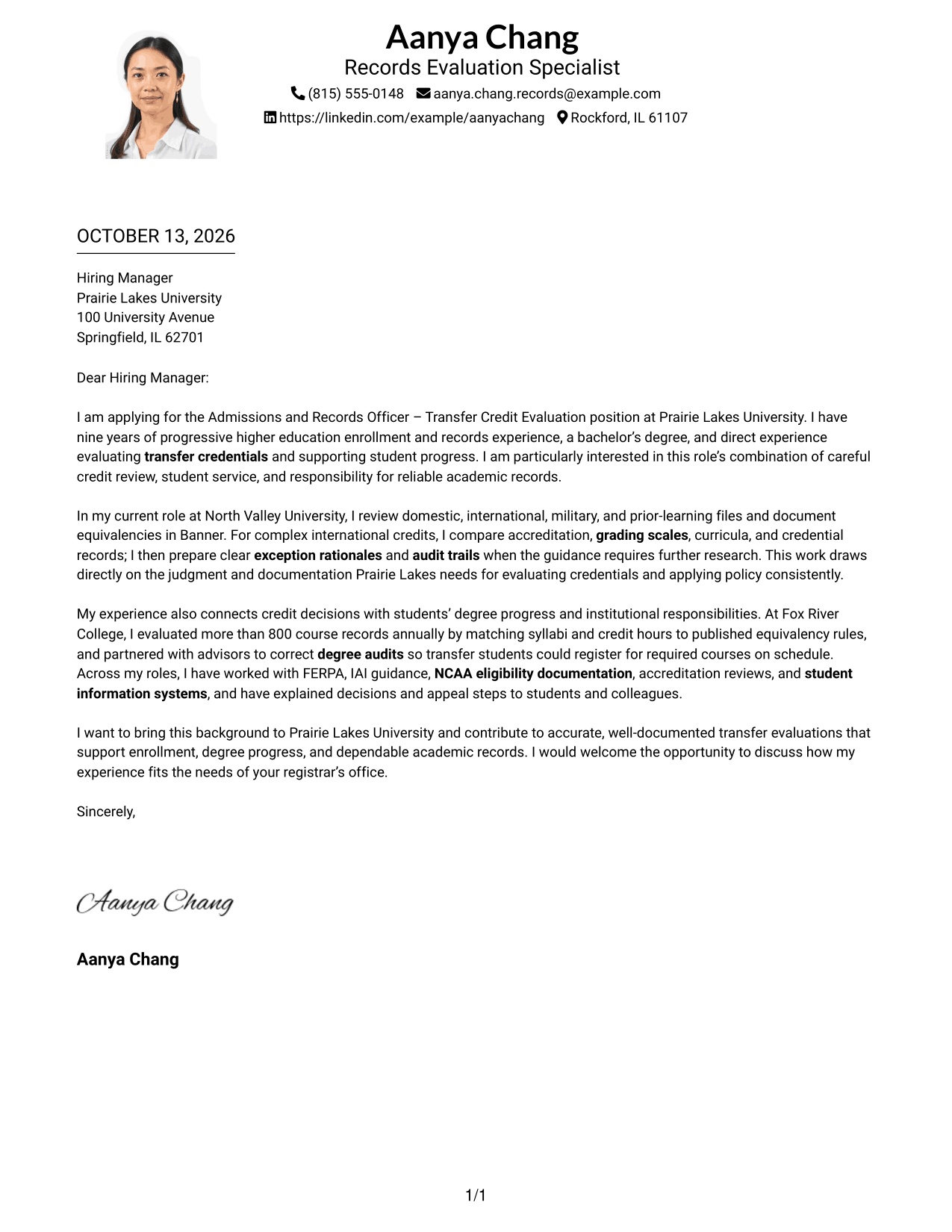 Cover Letter Example Page 1