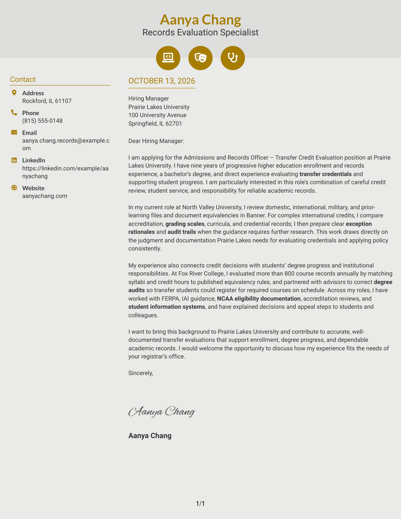 Cover Letter Example Page 1