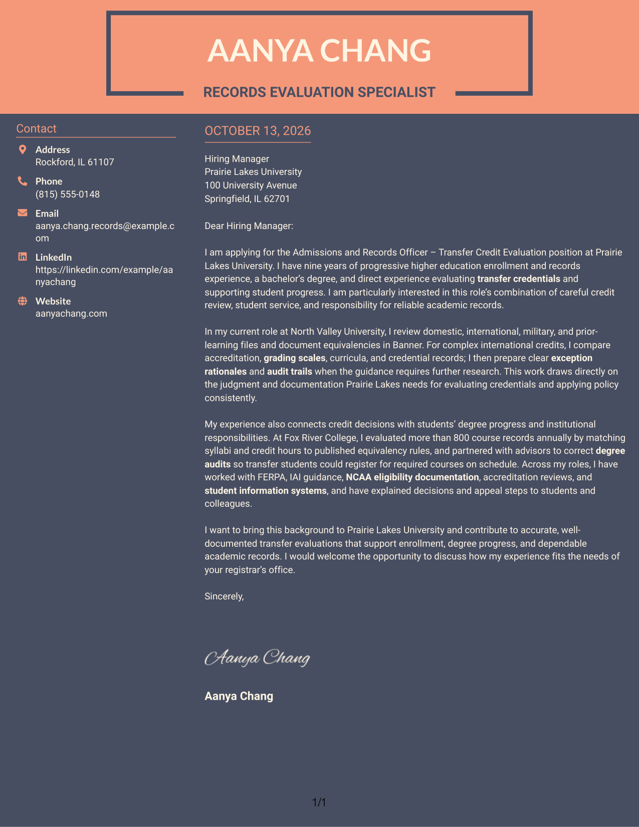 Cover Letter Example Page 1