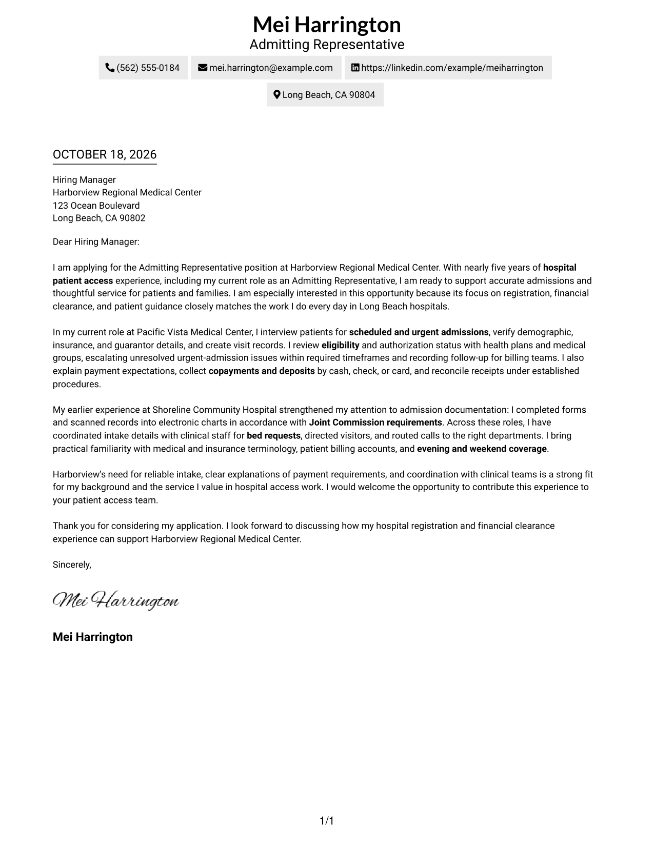 Cover letter example — page 1