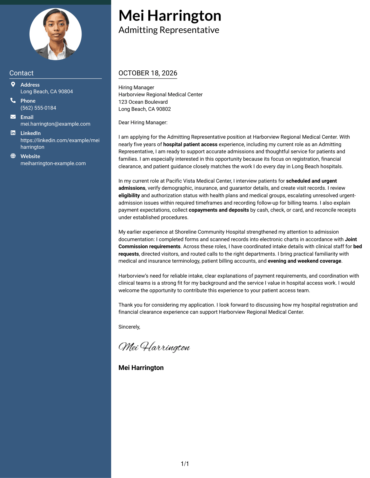 Cover letter example — page 1
