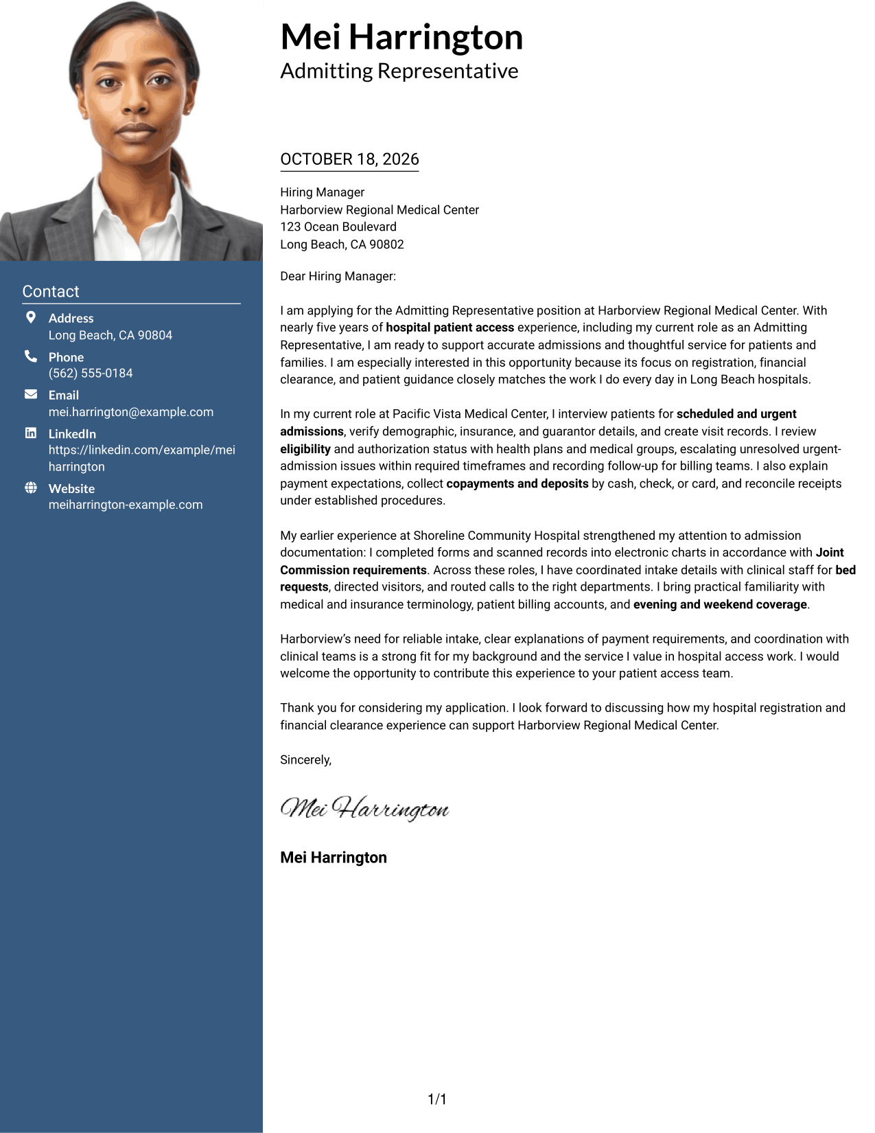 Cover letter example — page 1