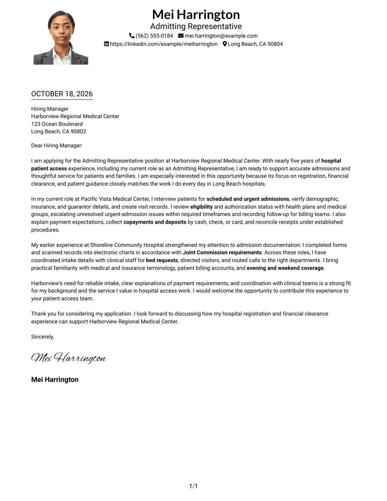 Cover letter example — page 1