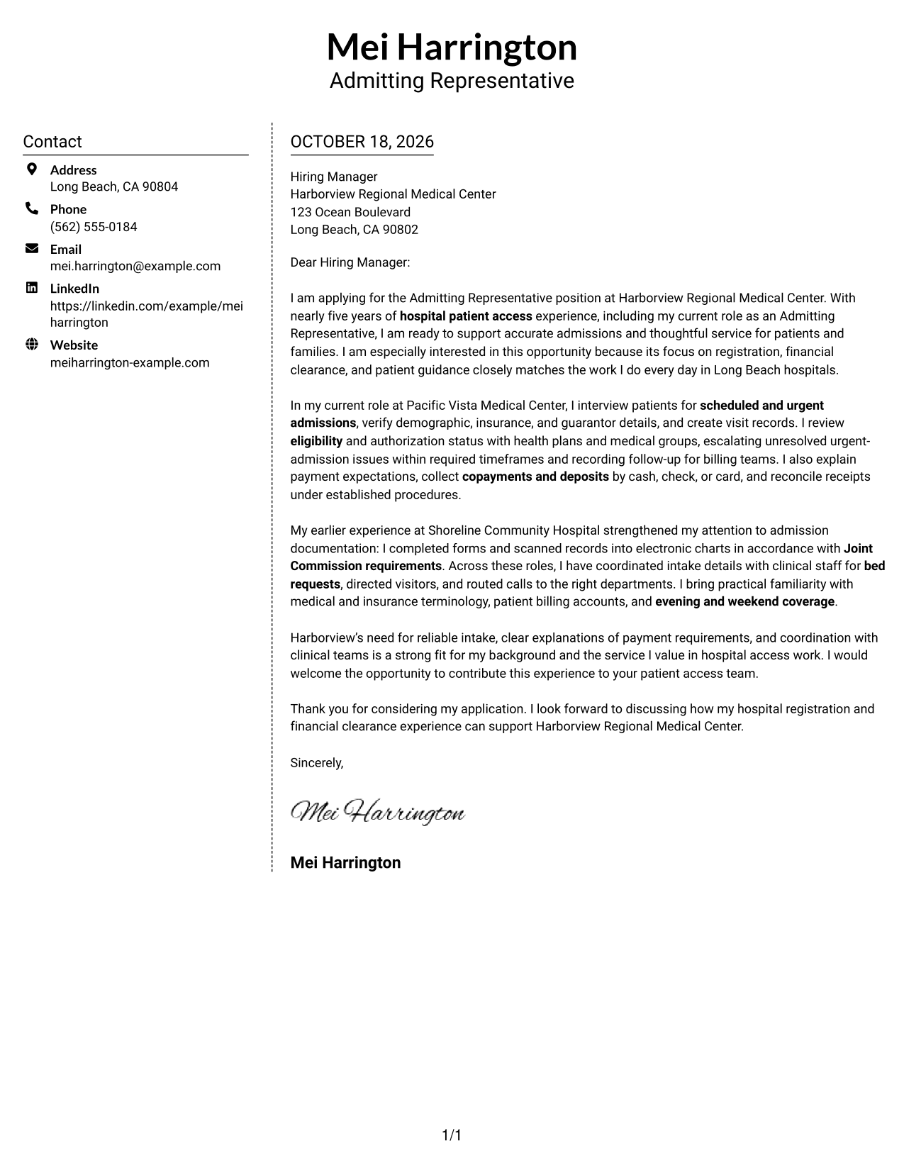 Cover letter example — page 1