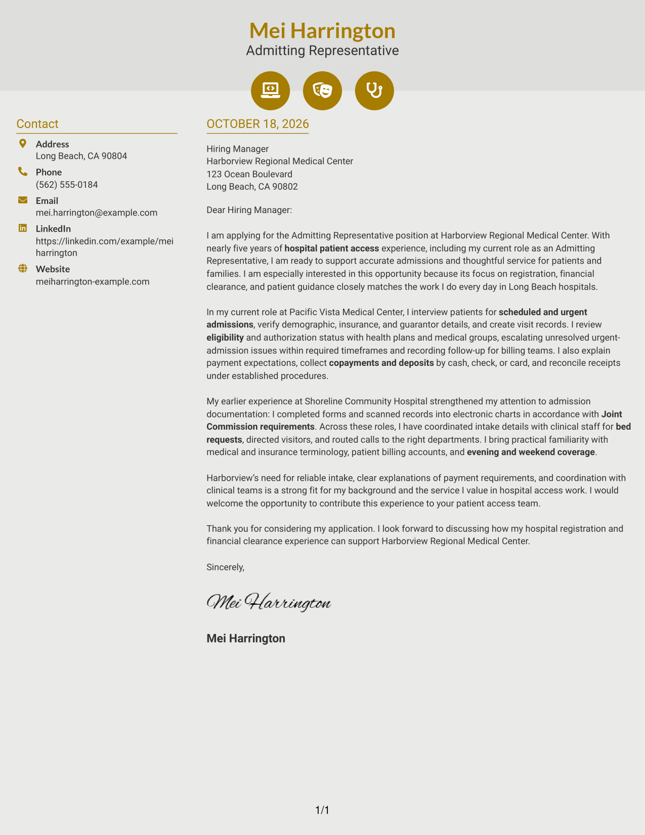 Cover letter example — page 1