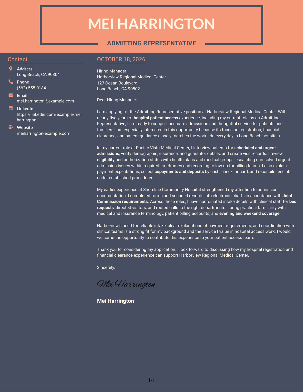 Cover letter example — page 1