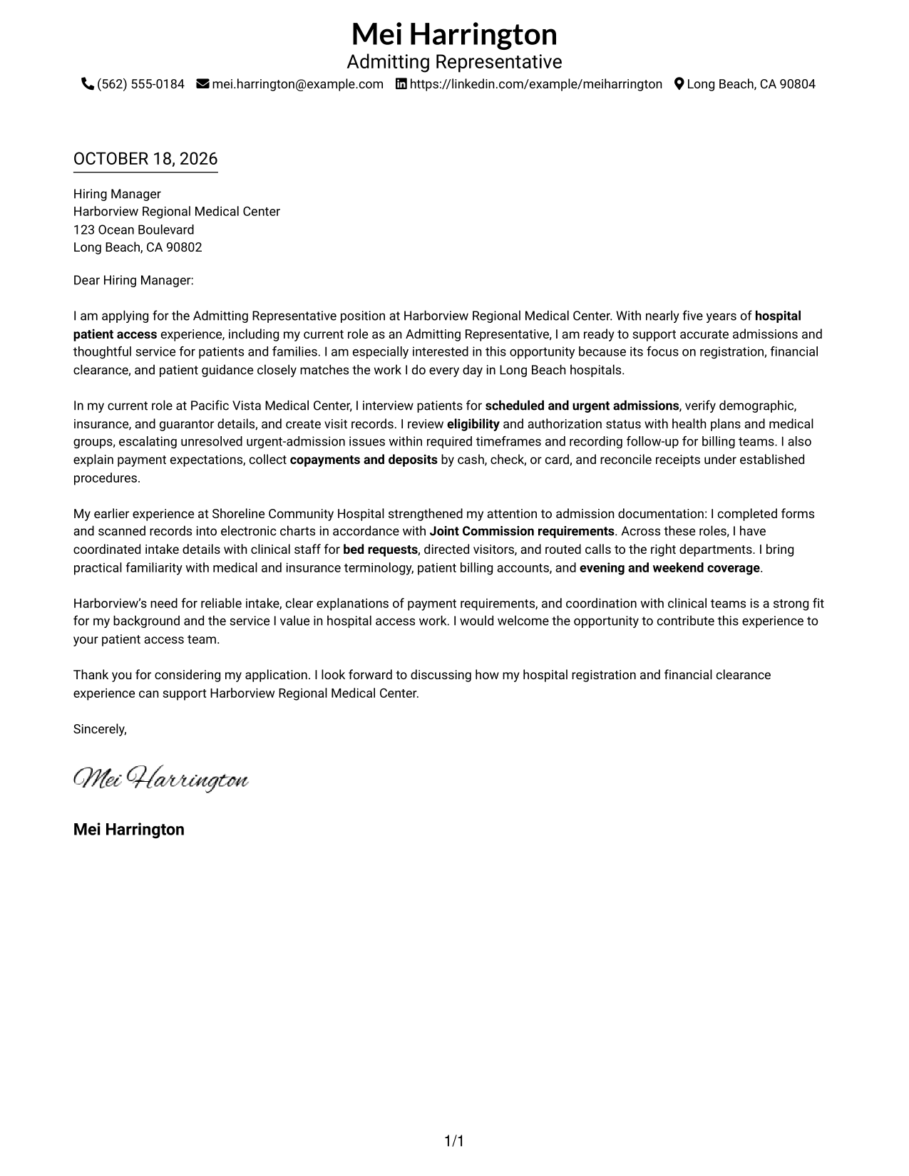 Cover letter example — page 1