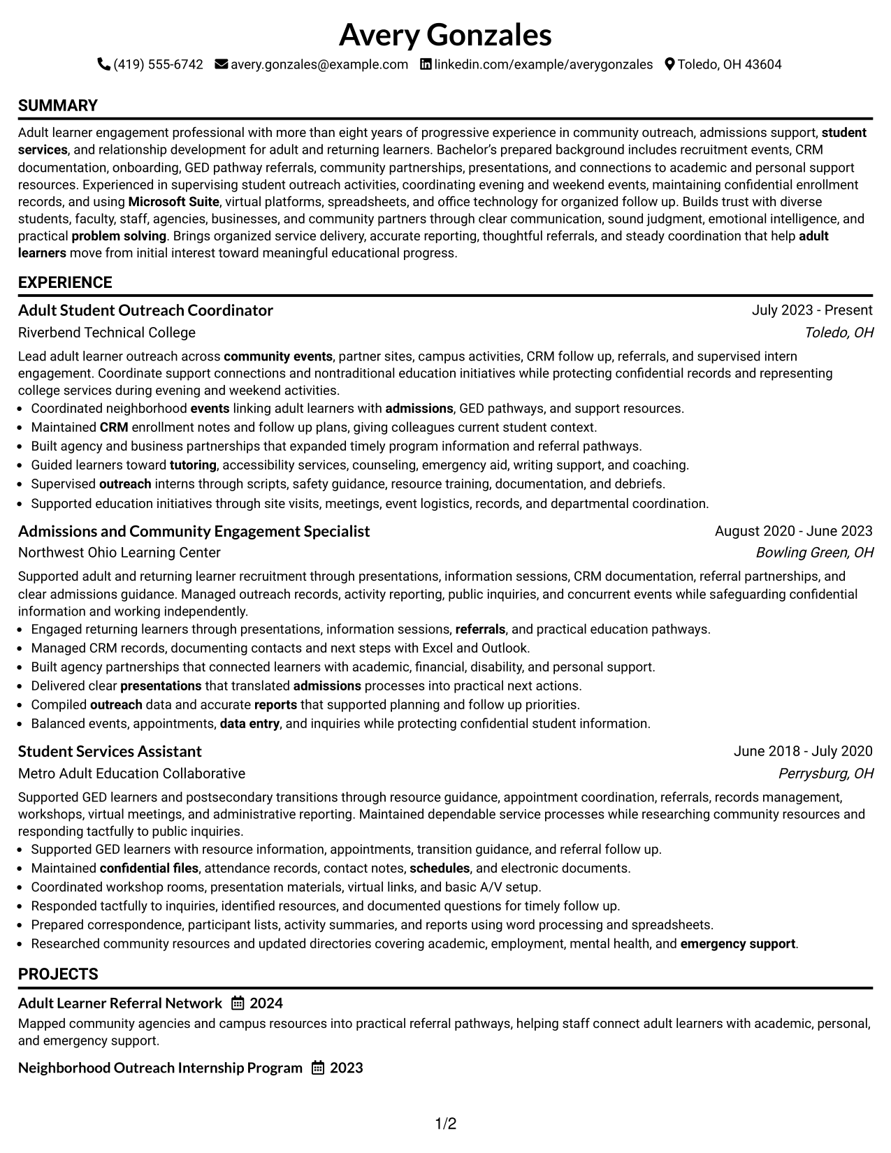 Resume Example Page 1