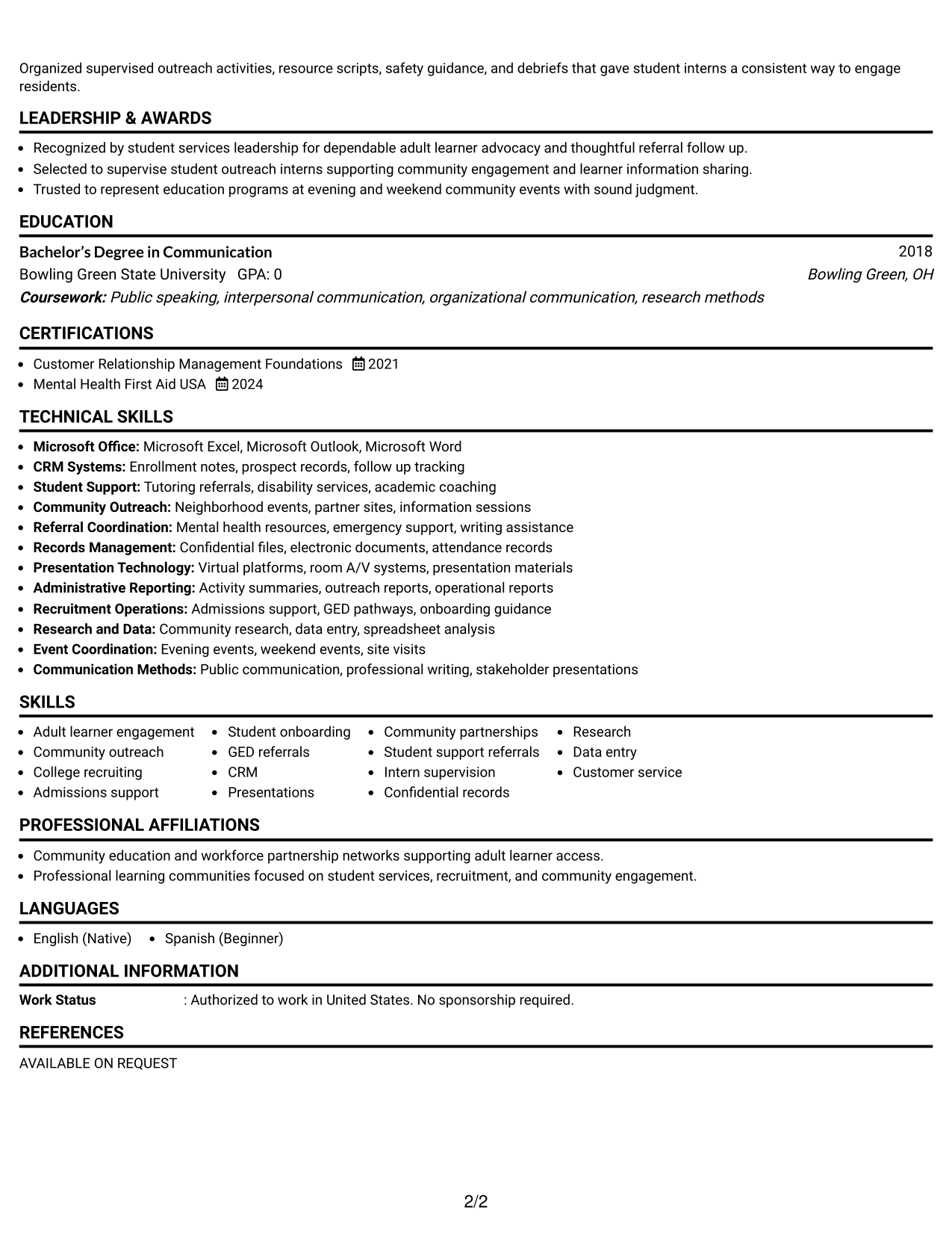 Resume Example Page 2