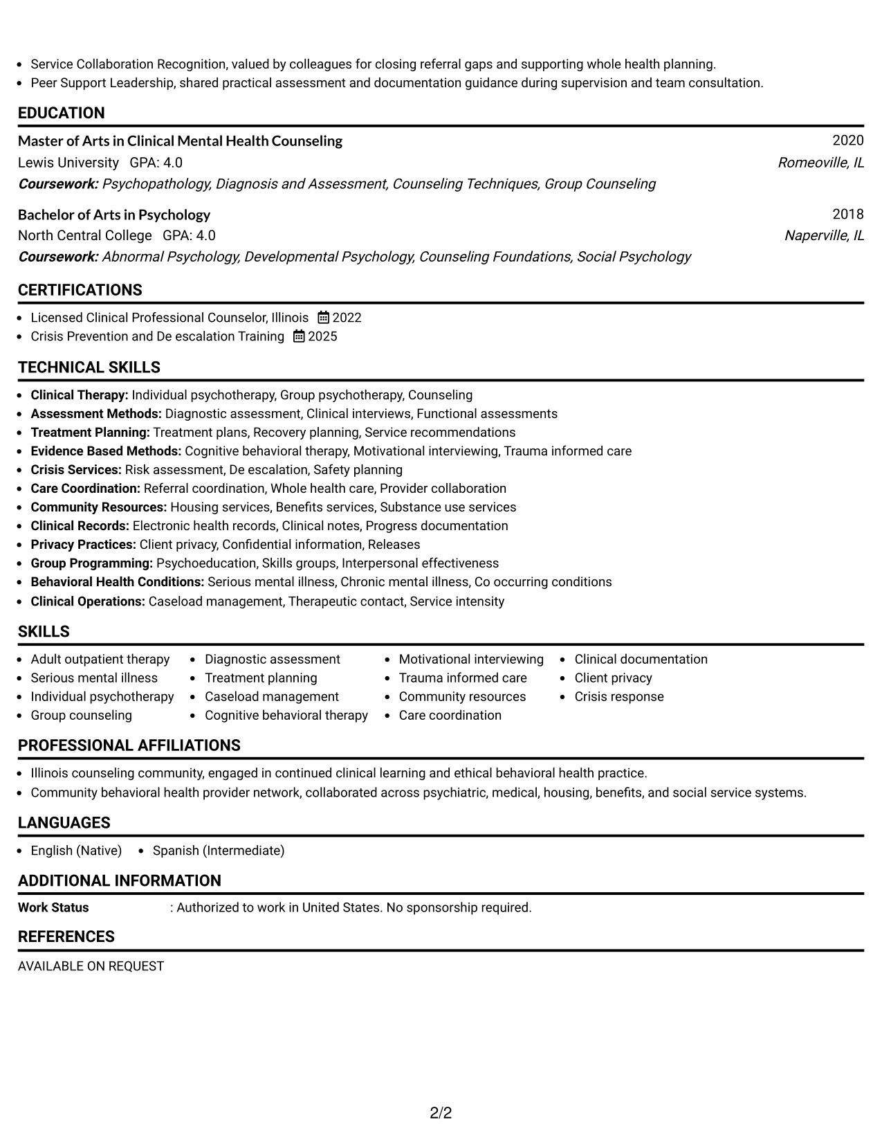 Resume Example Page 2