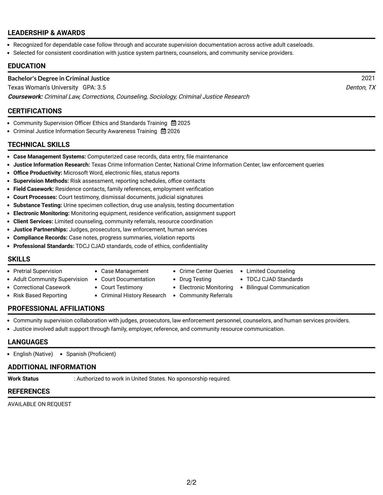 Resume Example Page 2