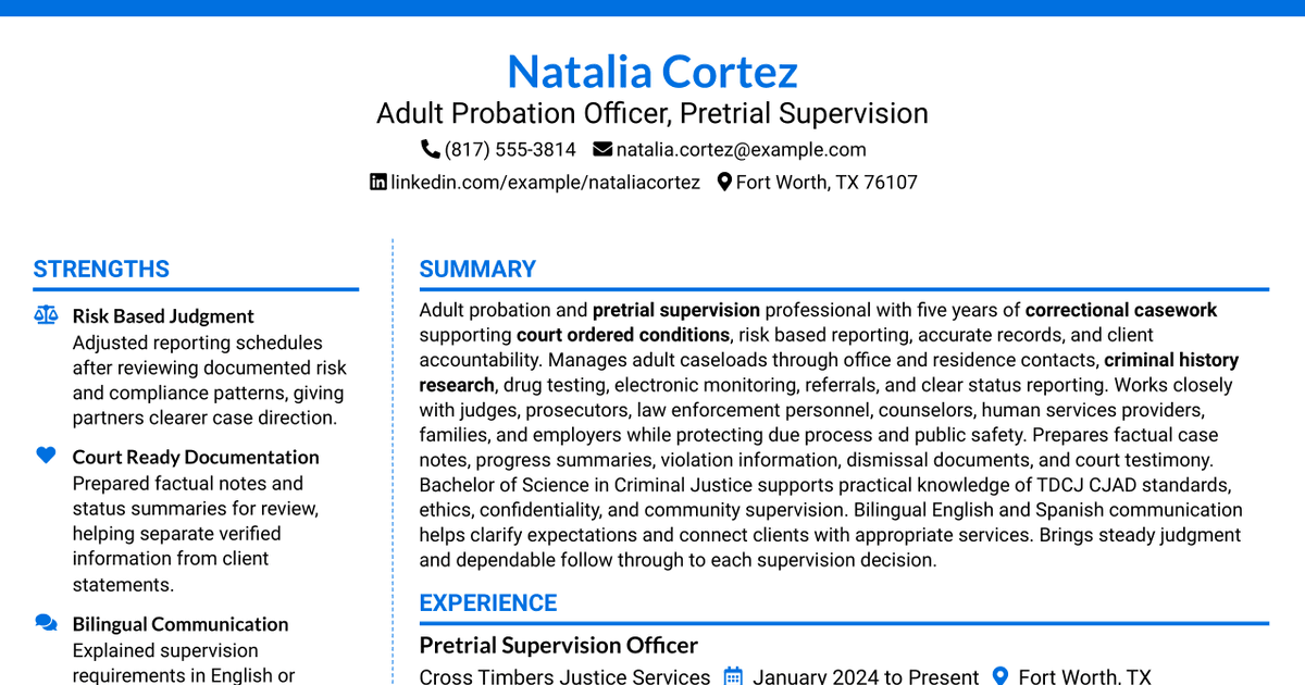 7 Adult Probation Officer - Pretrial Supervision Resume Templates with Example
