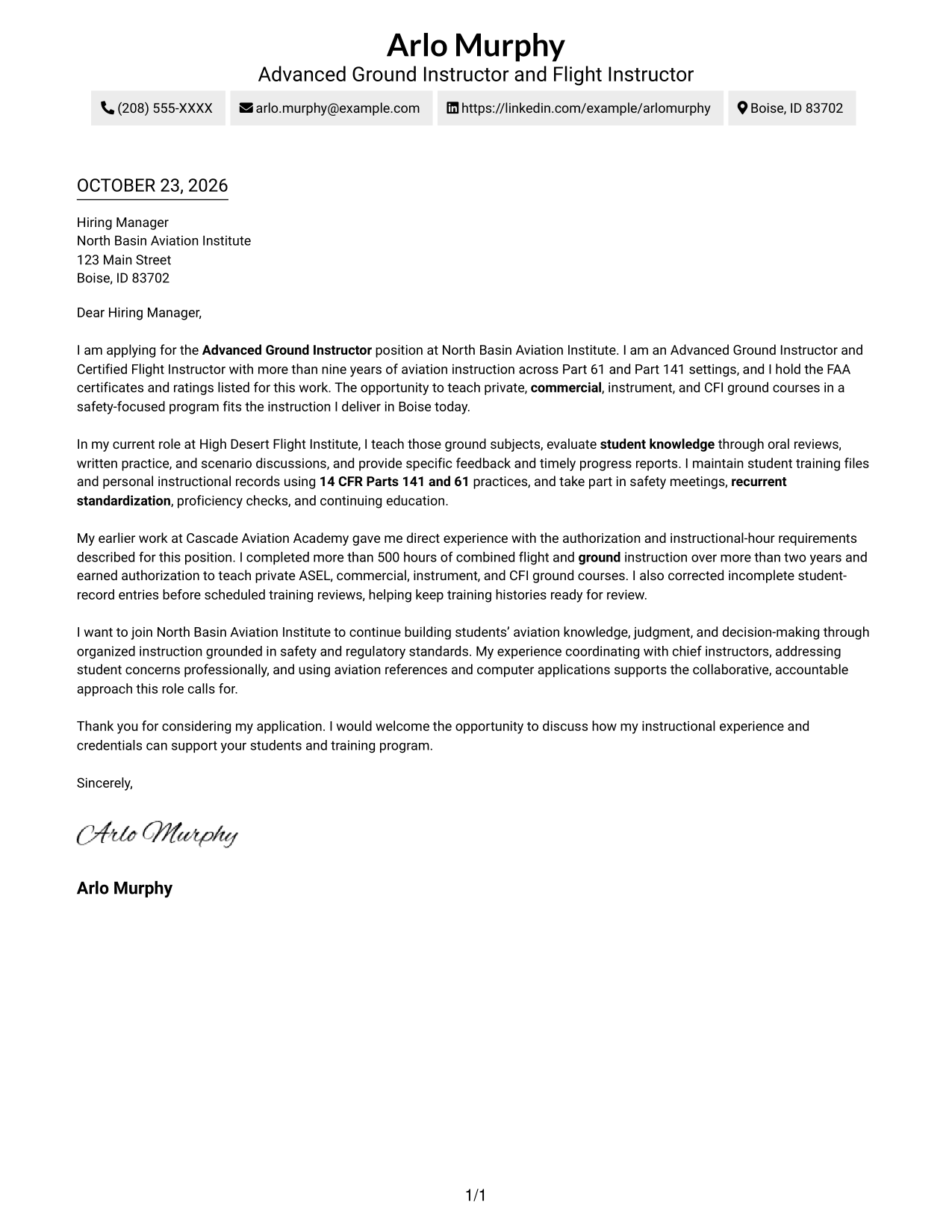 Cover letter example — page 1